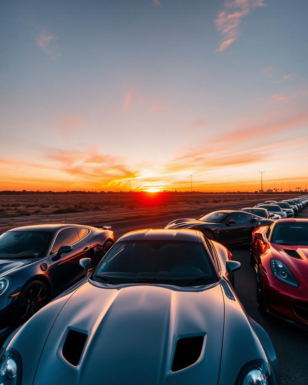 Detailed cars at sunset